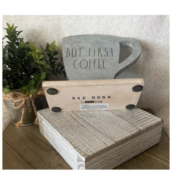 NEW Rae Dunn But First Coffee Mug Metal &  Wood Sign Decor Farmhouse - Picture 3 of 3